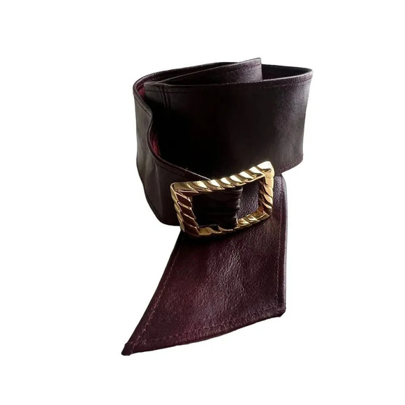 Vtg Burgundy Cowhide Leather Belt 40” Gold Tone Buckle Adjustable Made in USA - Picture 5 of 15